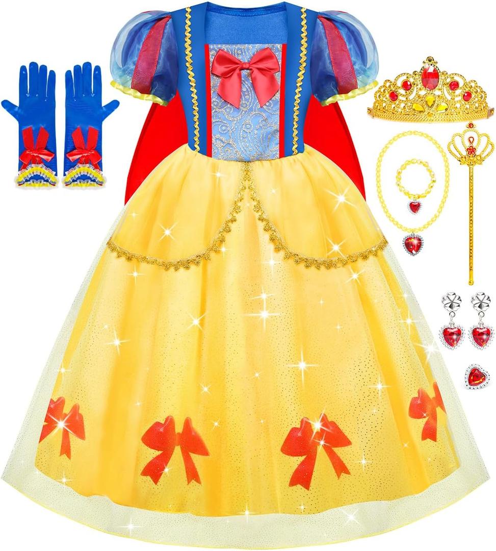 Meland Princess Dress Up for Girls, Dress Up Clothes with Light Up Flower Crown, Halloween Costumes for Girls Toddlers 3-8 (5-6 Years)