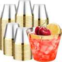RACETOP 9 oz Clear Disposable Plastic Cups with Gold Rim [200 Pack], Gold Rimmed Plastic Cups Tumblers, Heavy-duty Party Glasses, Disposable Cups