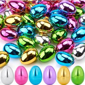 JOYIN 3.15" Metallic Easter Eggs, Shinny Plastic Eggs Colorful Bulks for Easter Hunt, Filling Treats, Easter Basket Stuffers, Classroom Prize Supplies, 72 PCS