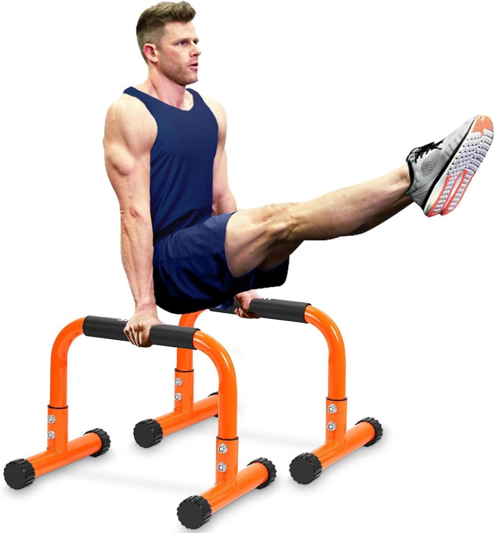 Push Up Bar, 12 Inch High Non-Slip Parallettes Bars & Dip Bars With Foam Handles, Heavy-Duty No Wobbling Calisthenics Equipment For Handstand, L-Sit, Gymnastics, Strength Training Home Gym Use (Orange)