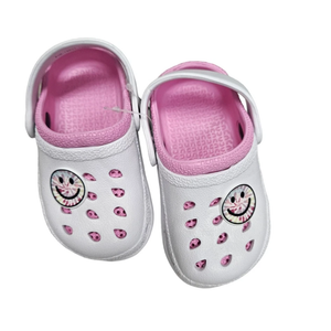 Childrens White Pink Clogs With Smile Design Girls Tie Dye Happy Face Slip On Size 5