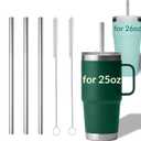 4PCS Metal Straw for YETI Cup, Reusable Stainless Steel Replacement Straws, with 2PCS Cleaning Brushes, Compatible with YETI Rambler 25oz, 26oz, 35oz, 42oz Tumbler with Handle and Straw Lid (25OZ)