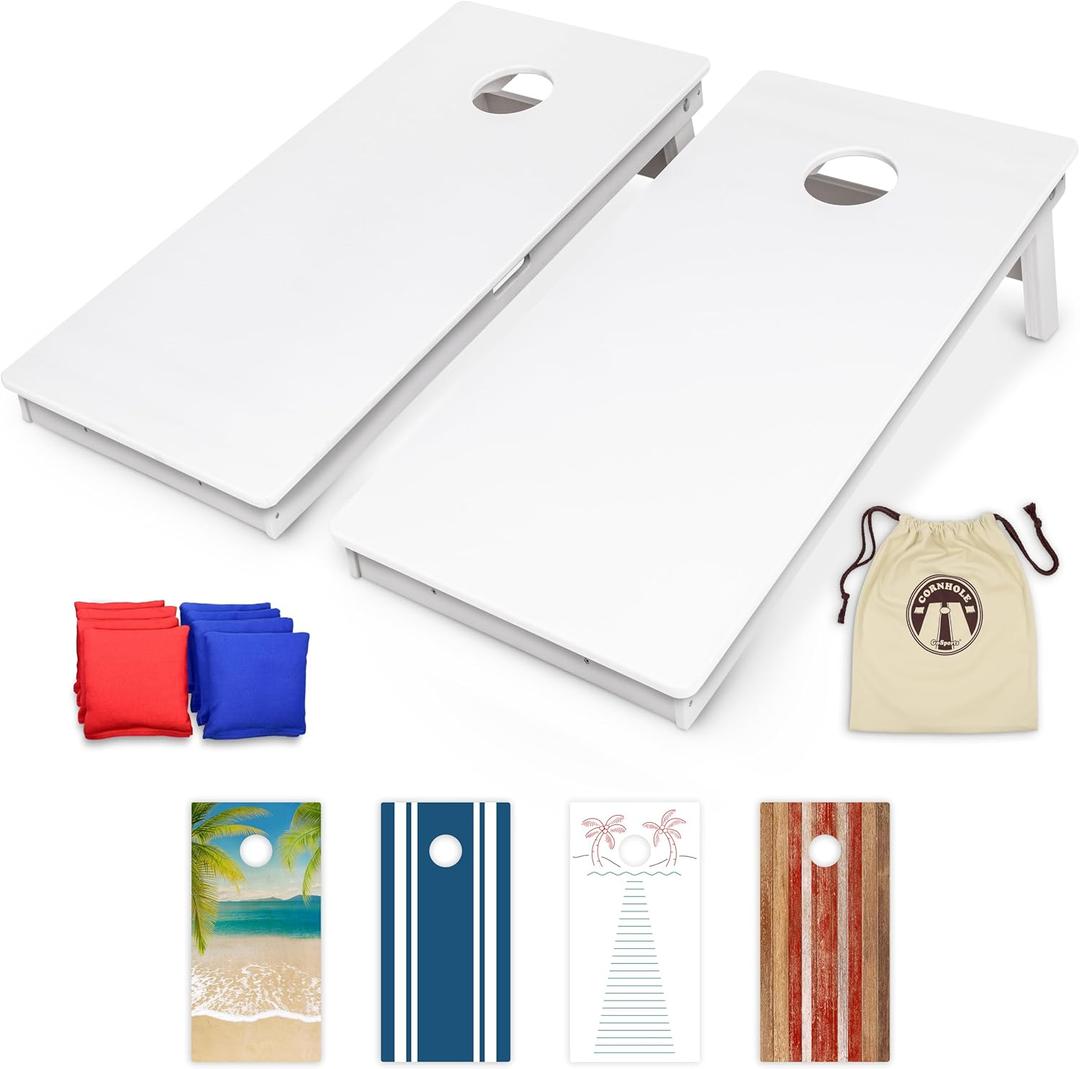 GoSports 4 x 2 ft Resort Collection All Weather Cornhole Boards - Choose Rustic, Beach, White DIY, Blue Stripe, Palms - Regulation Size Set