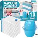 Vacuum Storage Bags with Electric Pump, 10 Jumbo Space Saver Bags Vacuum Seal Bags with Pump, Space, Vacuum Sealer Bags for Clothes, Comforters, Blankets, Bedding
