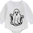 YINGISFITM Thanksgiving Halloween Baby Girl Boy Outfit Turkey Sweatshirt Bubble Romper Sweater Shirt Onesie Fall Clothes (White)