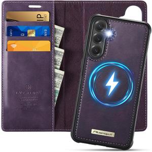 Wallet Case for Samsung Galaxy S25 Plus Compatible with Magsafe, 2-in-1 PU Leather Flip RFID Blocking Card Holder Stand Shockproof Magnetic Detachable Case for Galaxy S25 Plus, Retro Purple
