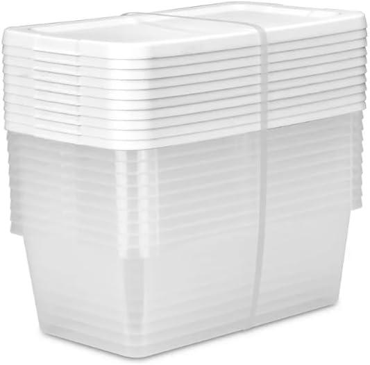 Sterilite Storage Boxes, 13.5L x 8W x 4.8H inches (34.3 x 20.3 x 12.2 cm), 6 QT, Clear with White Lid, Pack of 10