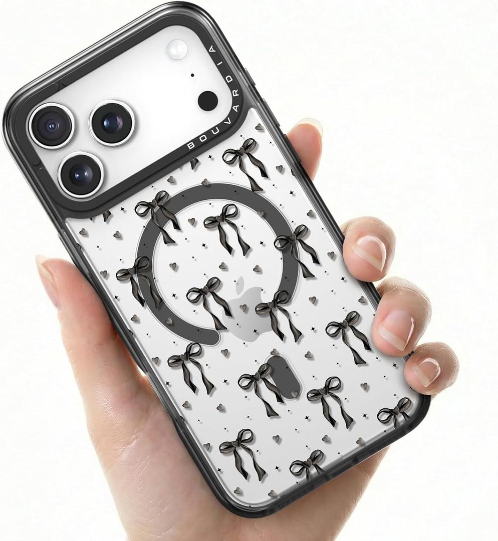 Bouvardia for iPhone 17 Pro Max Case, Compatible with Magsafe & Black Coquette Bow Design, Aesthetic Cute Girly Magnetic Phone Case from Extraordinary Designer for Women and Girl