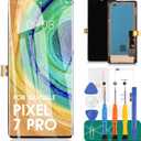 OLED for Google Pixel 7 Pro 5G Screen Replacement for Google Pixel 7 Pro LCD Digitizer for Google Pixel 7 Pro GP4BC, GE2AE, GFE4J Touch Screen Assembly Replacement Repair Kits Black(with Frame)