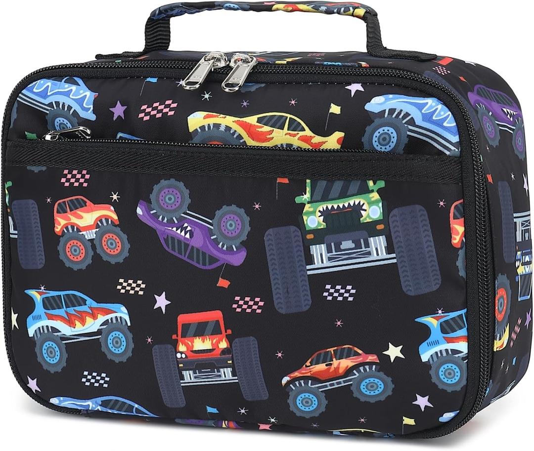 CAMTOP Lunch Box Kids Boys Insulated Lunch Cooler Bag Reusable Lunch Tote Kit for School Travel (Black Monst Truck)