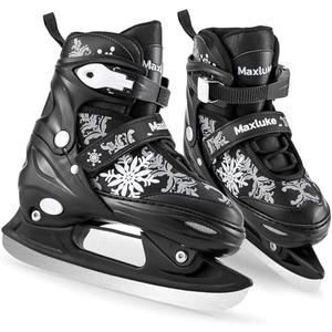 Maxluke Snowflake Girl's Adjustable Ice Skates | Kids Ice Hockey Skates for Girls Boys Youth | Fun Beginner Ice Skating Shoes for Outdoor and Rink | Soft Comfortable Lining L Black