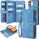 TwoHead for iPhone 12/12 Pro Wallet Case with Card Holder & Detachable Magnetic Phone Case,Leather All-Round Protection Phone Case for Women/Men,6.1IN,Sky Blue