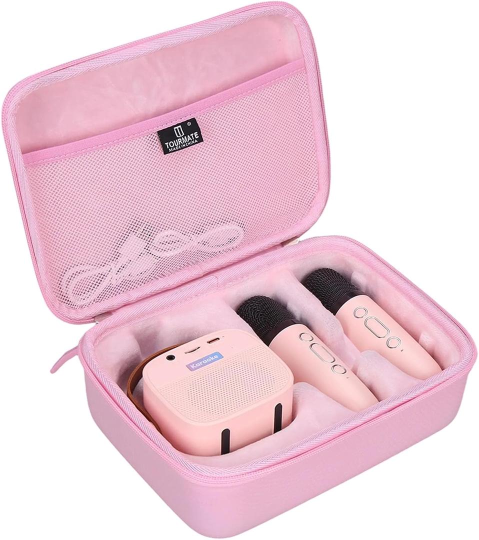 Hard Storage Case for YLL/zicor/Kinglucky/CscyyAmz/IROO Kids Karaoke Machine,PU Travel Case for Portable Bluetooth Speaker Two Microphones (Only Case) (Pink)