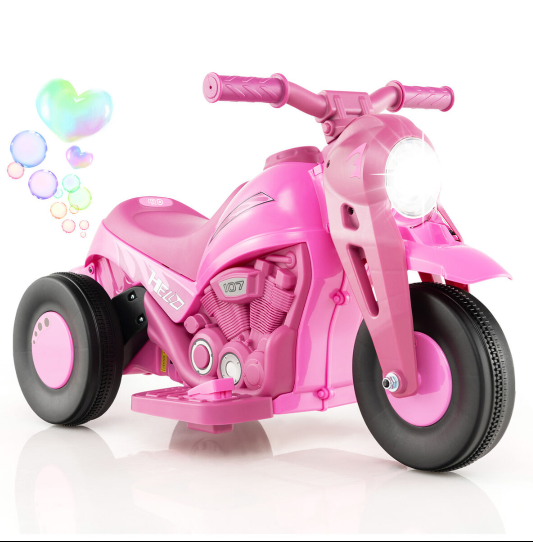 Gymax 6V Kids Bubble Car Electric Ride on Motorcycle w/ Music Button & LED Headlight Pink