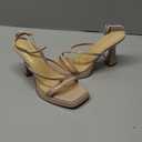Reitoye Strappy Heels for Women Platform High Chunky Heels Square Open Toe Heeled Sandals Ankle Strap Block Heels, Size 7