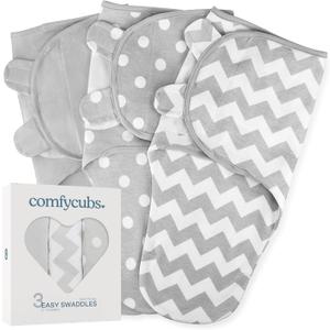 Comfy Cubs Swaddle Blanket Baby Girl Boy Easy Adjustable 3 Pack 
Grey