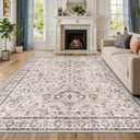 Washable 9x9 Square Rugs for Living Room, Vintage 9' Square Area Rug for Dining Room Bedroom, Ultra Soft Non Slip Stain Resistant Floral Large Floor Carpet Décor 9x9 Beige