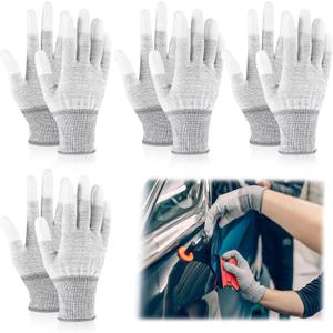 4 Pairs Vinyl Wrap Gloves for Car Anti-static Carbon Fiber Coated PU Coated Finger Gloves for Car Wrapping