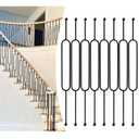 8-Pack Wrought Balusters for Staircase Interior, Hollow Single Oval Iron Spindles Square Iron Spindles 1/2" Metal Balusters with Swivel Shoes