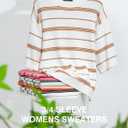 Dokotoo Womens Sweaters Spring Summer Oversized 3/4 Sleeve Striped Crewneck Casual Lightweight Knit Pullover Sweater Tops, XL
