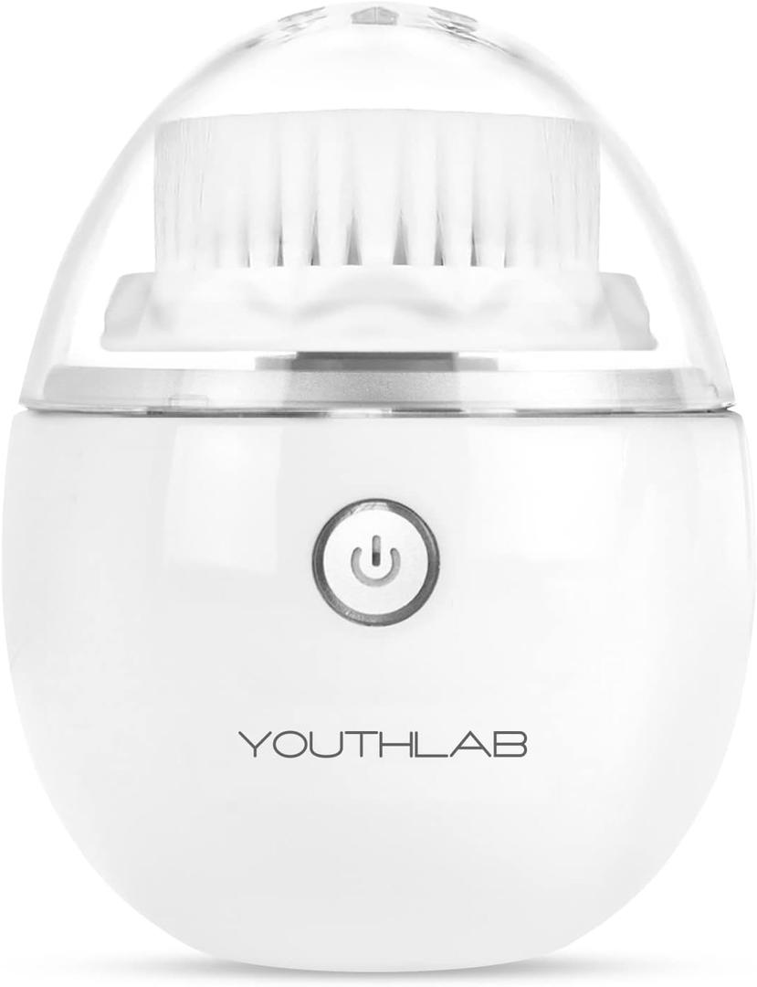 YouthLab Pure Radiance, Vibrating Facial Cleansing Brush, Electric, 3 Modes, 3 Brush Heads (2 Bristle,1 Silicone), Waterproof, Rechargeable, Smart Timer, Exfoliating, Massage (Silver)