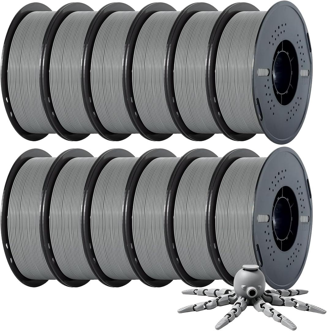 Kingroon PLA Filament,12 Rolls, Dimensional Accuracy +/- 0.02 mm, 12kg Spool(26.5lbs), 1.75 mm, Grey