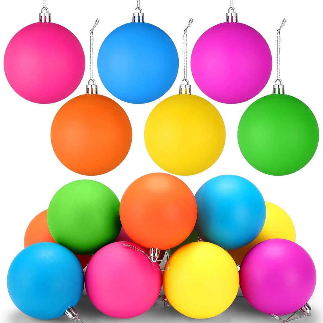 12 Pcs 3.15 Inches Large Neon Christmas Balls Ornaments Colored Shatterproof Baubles Bright Christmas Tree Decoration Fluorescence Plastic Hanging Balls Ornaments for Xmas Holiday Party Home