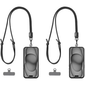 2 x 2 Pack Crossbody & Neck Phone Strap, Customizable Neck Strap with 0.5mm Removable Phone Tab, Hands-Free Holder for Phones, Earphones, Badges & Keys (Black+Black)