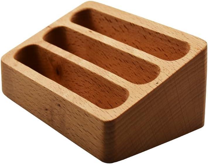 enyuwlcm Wood Desktop Business Card Holder for Desk Cute Business Card Display Stand for Office Home with 3 Slots