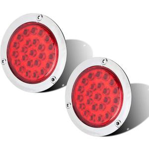 LIMICAR 4" Round LED Trailer Tail Light 2PCS 24 LED Stop Turn Signal Brake Marker Clearance Running Lights w/Chrome Bezels for Trucks Trailer RV Waterproof