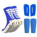 Football Socks with Shin Guard for Men, 1 Pairs Mens Grip Soccer Socks and 2 Pcs Shin Sleeves with 2 Pcs Shin Guards, Football Game Set 6 Pcs, Soccer Equipment Shin Sleeves with Pads for Adults(Blue) Pack of 2