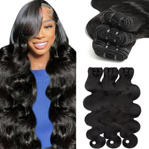 14A Human Hair Bundles 20 22 24 Inch Body Wave 100% Unprocessed Brazilian Virgin Hair 3 Bundles Human Hair Extensions Quick Weave No Tangle Shedding Silky Soft Natural Black