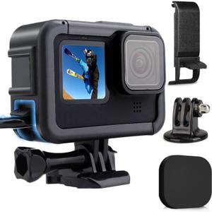 FitStill Protective Accessories Kit Frame Mount Housing Case Compatible with Go Pro Hero 13/12/11/10/9 Black, Vlog Cage with Cold Shoe Adapter &Side Cover&Lens Caps&Quick Pull Movable Socket and Screw