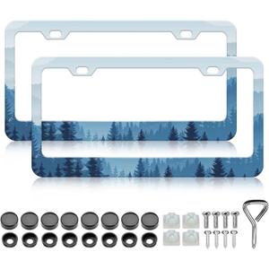 Mountains Forest License Plate Frame - 2 PCS Mountain Tree Aluminum Metal License Plate Frames Holder Covers, Rust-Proof Waterproof Car Decorative Tag Frames for Standard Us 12x6 Inch