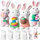 Zubebe 12 Pcs Ready to Paint Your Own Easter Bunny Figurines 5.1 Inch 3D Unpainted Blank Ceramics to Paint Bunny Statues Large DIY Arts Crafts Rabbit Ceramic Figurines for Easter Day Decor, 4 Styles