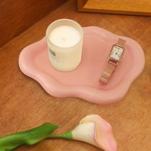 Ceramic Jewelry Tray Trinket Dish, Decorative Cloud Vanity Key Tray for Women, Ring Holder Dish, Cute Jewelry Plate Bowl Room Decor Aesthetic, Pink, Medium (7.7" x 5.3" x 0.6")
