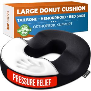 5 STARS UNITED Donut Pillow Hemorrhoid Tailbone Cushion Large Floor Cushion for Pain Relief Coccyx, Prostate, Sciatica, Pelvic Floor, Pressure Sores, Pregnancy, Postpartum Recovery, Black