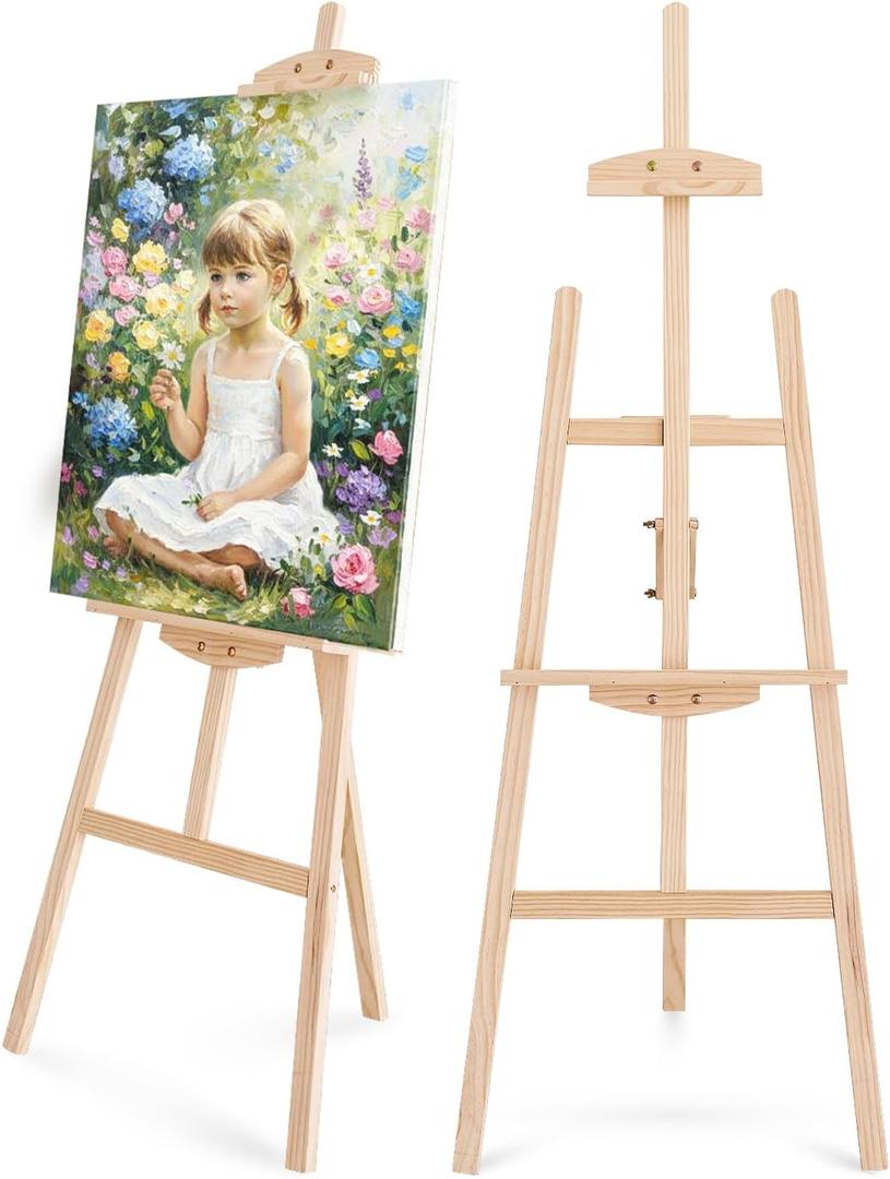 Pine Wood A-Frame Art Easel Stand, Foldable Wooden Painting Easel, Natural, 59 inches