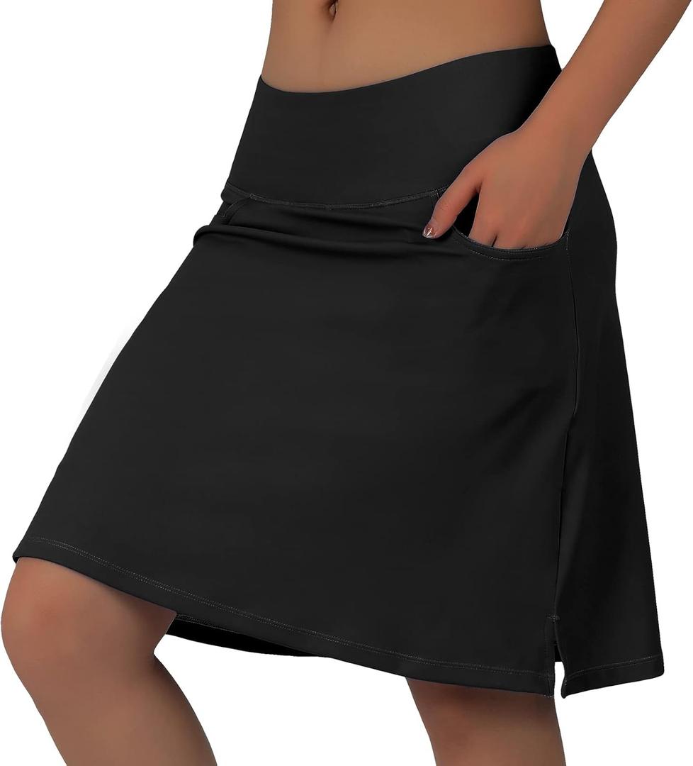 beroy Skorts Skirts for Women,20" Knee Length Skirted for Women,Athletic Skirt with Shorts (Black)
