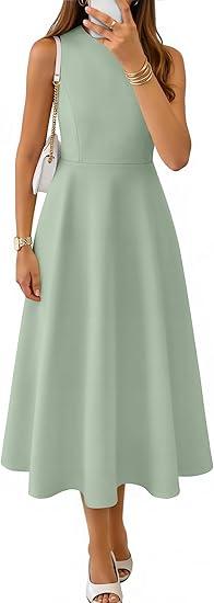 ZESICA Women's Spring Sleeveless Cocktail Dresses 2026 Summer Crewneck Flowy Wedding Guest Party A Line Midi Dress (XL)