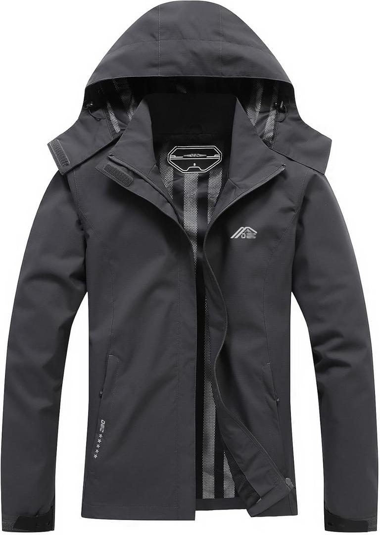 Women's Waterproof Raincoat Lightweight Rain Jacket Detachable Hood Travel Outdoor (Medium, Dark Grey)