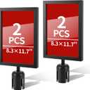 2 Pack Stanchion Sign Holders, Portrait Double Sided Sign Frame with Clear Cover, Fits 8.3 x 11.7 Inch Paper for Crowd Control Sentry Stanchions (Black)