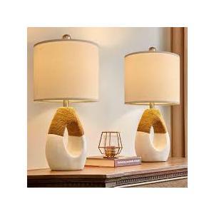 OYEARS 19'' Small Boho Table Lamps for Bedroom Set of 2, Farmhouse Rattan Bedroom Lamps for Living Room Rustic Home Decor, Nightstand Bedside Lamps for Sofa Table Entry Way, Suitable for Small Places