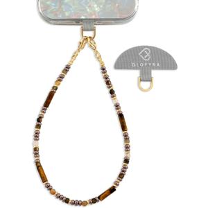 Beaded Phone Lanyard for Women Natural Stone Phone Wrist Strap Handmade Smartphone Wristlet Strap Beaded Wrist Chain (Brown)