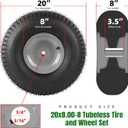 AR-PRO 20x8.00-8 Rear Tire and Wheel Assemblies for Riding Lawn Mowers - 3/4" Borehole, 3.5" Offset Hub and 3/16" Keyway, 4 Ply Tubeless, 965lbs Capacity (Set of 2)