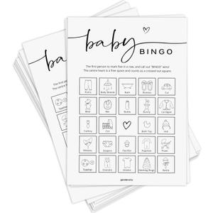 Baby Shower Games, Baby Shower Bingo Game, 50 Pre-Filled Cards, Boy or Girl, Gender Neutral, Minimalist