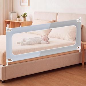 Baby Bed Rail Guard, Extra Tall Adjustable No-Gap Safety Rail for Toddlers, Fits Both King and Queen Size Beds, Single Side(78.7"×25"), Gray & Blue