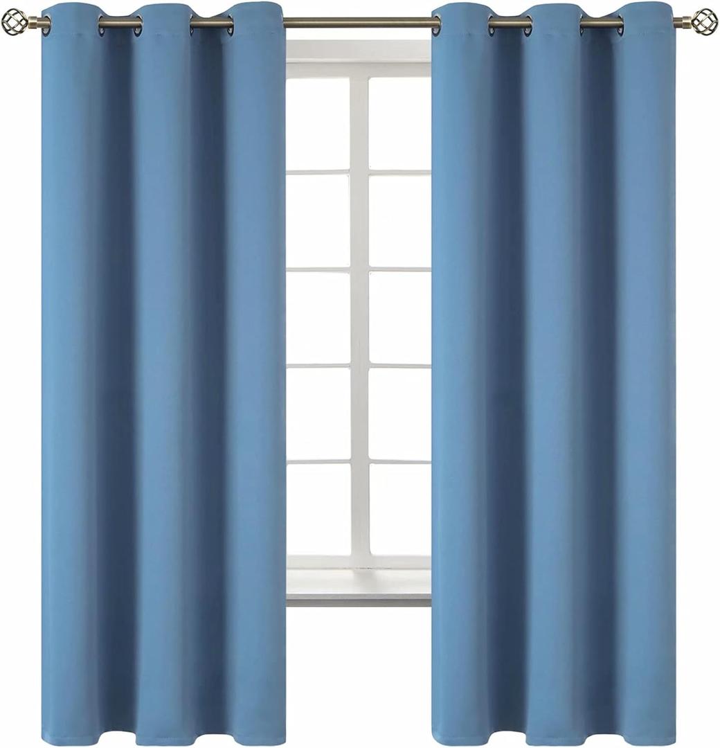 BGment Blackout Curtains for Bedroom - Grommet Thermal Insulated Room Darkening Curtains for Living Room, Set of 2 Panels (42 x 63 Inch, Faded Denim)