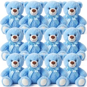 Blueweenly 12 Pack Bear Stuffed Animals Bulk 10 Inch for Baby Shower Decorations Plush Toys Bear Party Favors Table Centerpiece Birthday Christmas Valentine's Gifts (Blue)