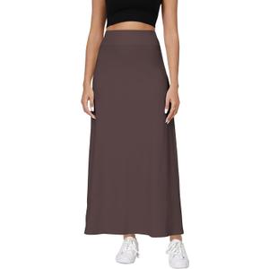 Urban CoCo Elastic Waist A-Line Long Maxi Skirt Below Knee for Women (Coffee), L
